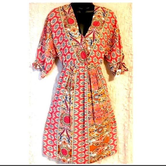 NWT Womens Boho Tribal Scarf Print Dress Large - Picture 2 of 8